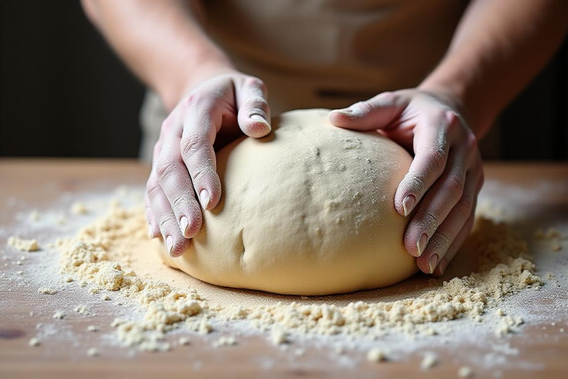 Mani esperte che lavorano l'impasto di farina laziale